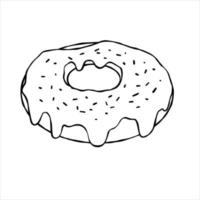 rosquinha com esmalte. sobremesa de açúcar doce com glacê. ilustração de desenho animado de contorno isolada no fundo branco vetor