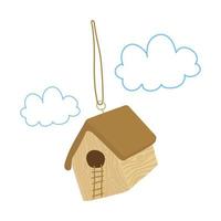 fofa de madeira pássaro alimentador ou uma casa suspensão dentro a ar. vetor ilustração.