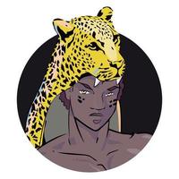 vetor ilustração do uma jovem africano homem com uma leopardo cabeça