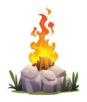 queimando fogueira com madeira e pedras dentro desenho animado estilo vetor