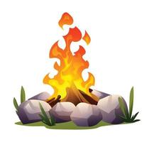 queimando fogueira com madeira e pedras vetor desenho animado ilustração