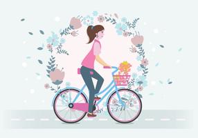 Mulher, montando, um, bicicleta, vetorial vetor