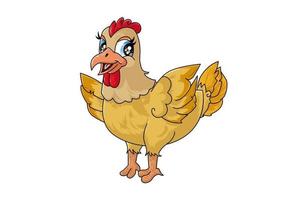 uma feliz linda galinha marrom fofa, desenho animal cartoon ilustração vetorial vetor