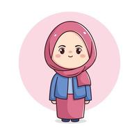 fofa hijab menina em pé kawaii chibi vetor