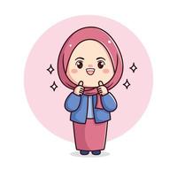 fofa hijab menina com polegares acima kawaii chibi vetor