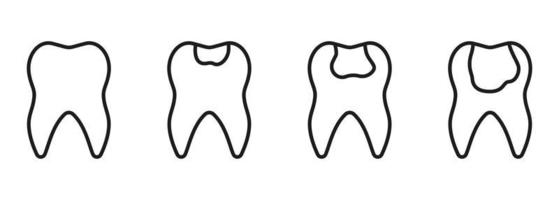 dental cárie processo linha ícone definir. dental o preenchimento placa. ortodôntico dentes problema. dente doença estágios linear pictograma. odontologia esboço símbolo. editável AVC. isolado vetor ilustração.