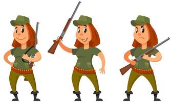 caçador em diferentes poses. personagem feminina em estilo cartoon. vetor
