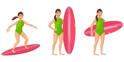 surfista em diferentes poses. vetor