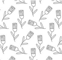 natural desatado padronizar com monocromático mão desenhado flores em branco fundo. botanical ilustração para invólucro, têxtil imprimir, papel de parede. vetor