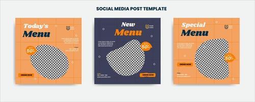 comida menu banner postagem de mídia social. modelos de mídia social editáveis para promoções no menu de comida vetor