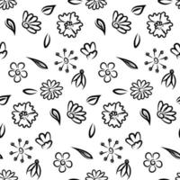 desatado botânico padronizar com mão desenhado flores e folhas em branco. abstrato floral textura. invólucro papel. coloração vetor