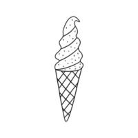 gelo creme dentro uma waffle copo dentro a forma do uma cone. Preto e branco vetor isolado rabisco ilustração. delicioso verão sobremesa. mão desenhado contorno