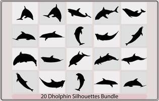golfinho silhuetas, golfinhos gráfico ícones conjunto silhueta, vetor conjunto do Preto silhuetas do golfinhos
