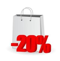 sacola de compras com ícone 3d do conceito de símbolo de porcentagem vetor