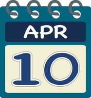 plano ícone calendário 10 do abril. data, dia e mês. vetor ilustração . azul cerceta verde cor bandeira. 10 abril 10º do abril livre vetor.