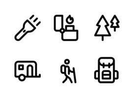 conjunto simples de ícones de linha de vetor relacionados a camping