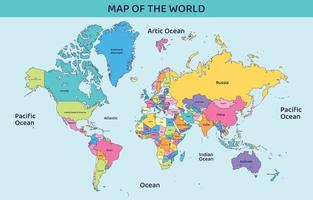 colorida mundo mapa com país nomes vetor