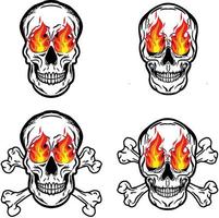 crânio cabeça ossos cruzados chama fogo vetor imagem ilustrações