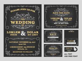 Conjuntos de design de convites de casamento de quadro vintage vetor