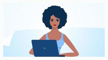 mulher com computador portátil Educação ou trabalhos conceito. vetor dentro desenho animado estilo.
