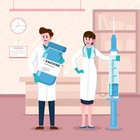 médico e enfermeira de plantão para o conceito de vacinação vetor