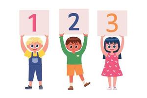 crianças segurando sinais com número 1 para 3 desenho animado vetor