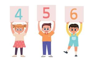 crianças segurando sinais com número 4 para 6 desenho animado vetor