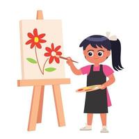 pequeno menina pintura flores desenho animado vetor