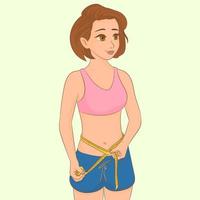 mulher com fita métrica na cintura vetor