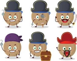 desenho animado personagem do Castanho coco com vários piratas emoticons vetor