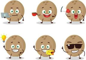 Castanho coco desenho animado personagem com vários tipos do o negócio emoticons vetor