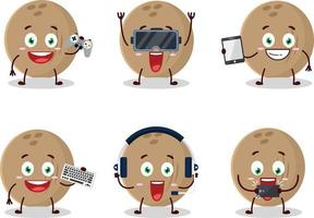 Castanho coco desenho animado personagem estão jogando jogos com vários fofa emoticons vetor