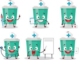 médico profissão emoticon com refrigerante garrafa desenho animado personagem vetor