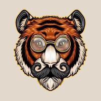 sensato nerd tigre cabeça gráfico ilustração com óculos vetor