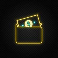 carteira, dinheiro, crédito néon ícone. azul e amarelo néon vetor ícone. transparente fundo