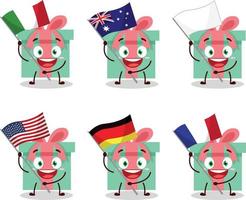presente desenho animado personagem trazer a bandeiras do vários países vetor