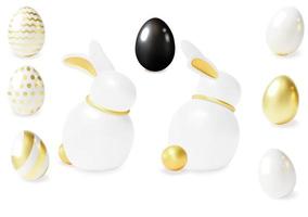 3d Páscoa Coelho com diferente cor pintado ovo conjunto plasticina desenho animado estilo. vetor