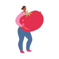 desenho animado cor personagem menina segurando tomate Comida e dieta vegano saudável conceito. vetor