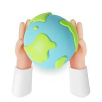 3d humano mãos segurando globo conceito plasticina desenho animado estilo. vetor