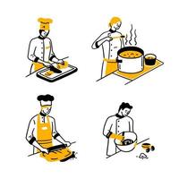 desenho animado cor personagens pessoas e restaurante trabalhador cozinhar chefe de cozinha conceito. vetor