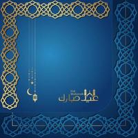 islâmico cumprimento para eid Mubarak dentro elegante azul e ouro bits decorado com islâmico geométrico padronizar vetor