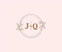 inicial jq cartas lindo floral feminino editável premade monoline logotipo adequado para spa salão pele cabelo beleza boutique e Cosmético empresa. vetor