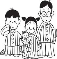 família pijamas desenho animado rabisco kawaii animê coloração página fofa ilustração desenhando personagem chibi mangá quadrinho vetor