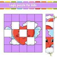 quebra-cabeça lógico para crianças com coração. planilha de desenvolvimento de educação. jogo de aprendizagem para crianças. página de atividades. ilustração em vetor plana isolada simples no estilo bonito dos desenhos animados.
