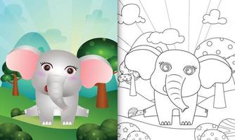 livro de colorir para crianças com uma ilustração de um elefante fofo vetor
