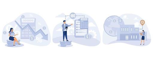 contabilidade serviço conceito, calculando perda, internet renda calculando, internacional e não residente impostos, lucro estimativa, conjunto plano vetor moderno ilustração