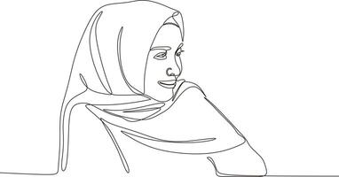 lindo mulher dentro hijab contínuo linha arte desenho, vetor, ilustração vetor