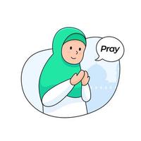 hijab menina orar pose Perguntando perdão para Alá antes Ramadã chegando vetor ilustração desenho animado esboço plano Projeto