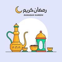 Ramadã iftar festa poster fundo com árabe Oriental tradicional Comida beber vetor ilustração esboço estilo desenho animado Projeto