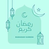 Ramadã kareem linha tipografia texto com islâmico enfeite crescente lua e Oriental lanterna luminária vetor ilustração para muçulmano jejum mês evento poster Projeto. árabe tradução Ramadã kareem